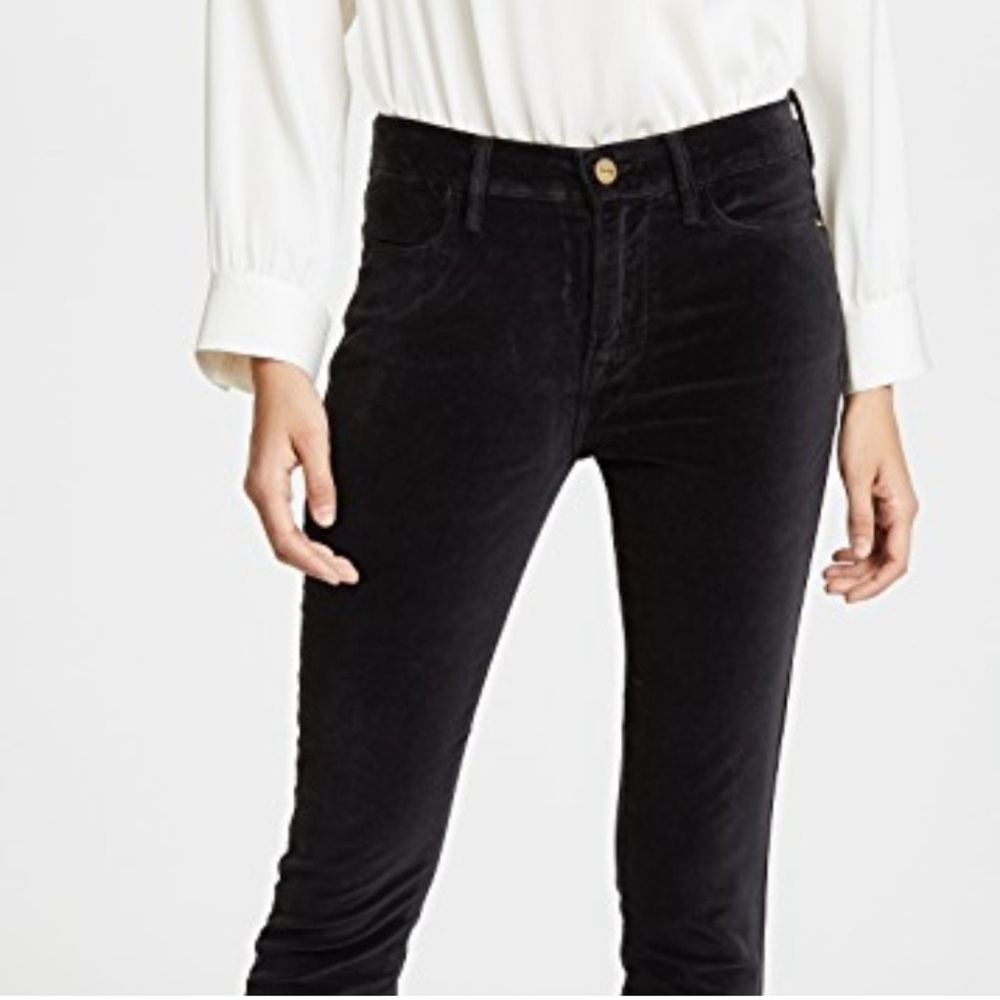 FRAME Le Skinny de Jeanne Velvet Pants Black High Rise Skinny Size 29 - Picture 2 of 4